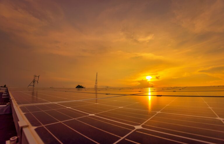 Solar cell with sunlight background, Green energy or safe energy, Solar power station - photovoltaic